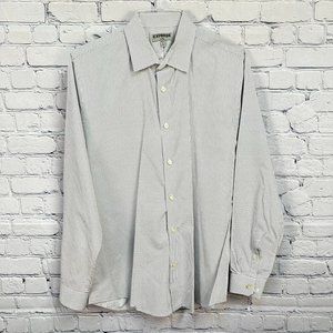 Express Fitted 100% Cotton Dress Shirt, Size L, 15/15.5, White w/ Black Pin Dots